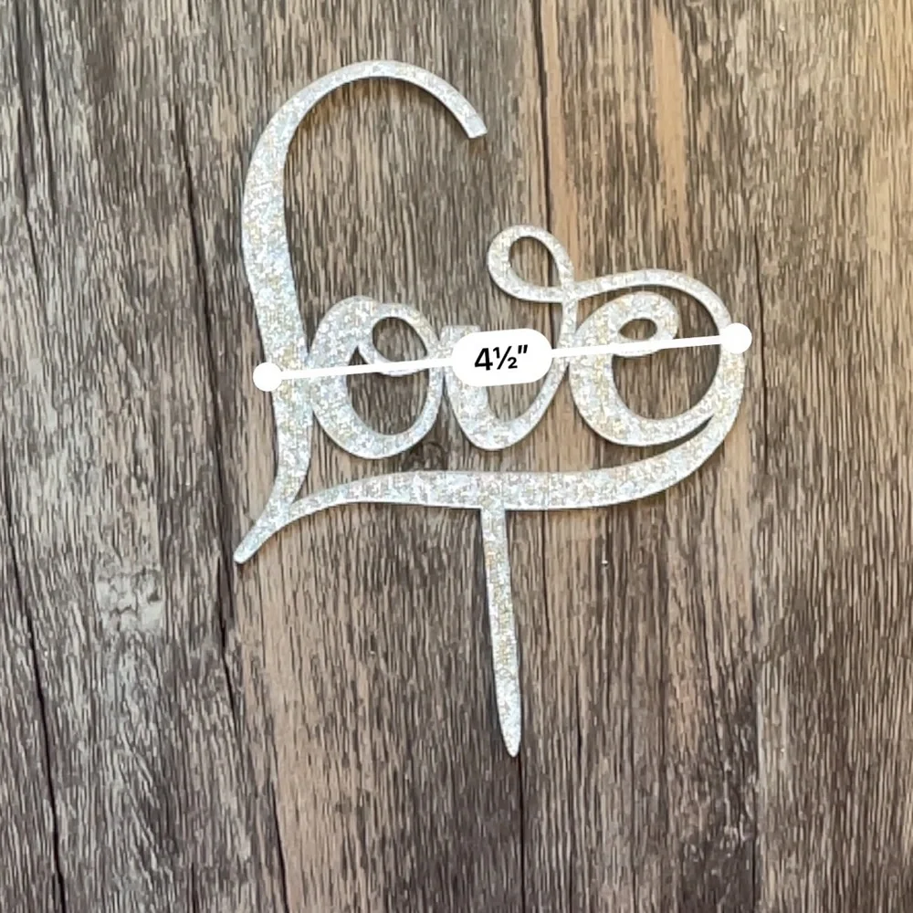 Love Cake Topper Wedding Bridal Shower Rehearsal Dinner Dessert Decor Silver